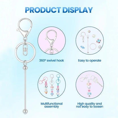 6/12/20/30Pcs Metal Beadable Keychain Bars Beading Key Chain Bar Blanks for Beads Pendant Jewelry Charms Lanyard DIY Crafts G