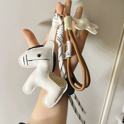Vintage Style Horse Bag Pendant PU Leather Lightweight Design Horse Hanging Rope Rope Attachment Cartoon Design