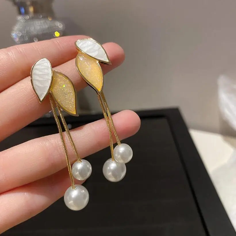 LATS New Korean Arrival Metal Trendy Fresh Lovely Sweet Grey Leaf Stud Earrings for Women 2024 Fashion Jewelry Gifts - 661992