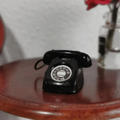 Retro Mini Fixed Telephone 1:12 Dollhouse Miniature Simulation Mini Phone Model Home Furniture Decor Children Pretend Play To
