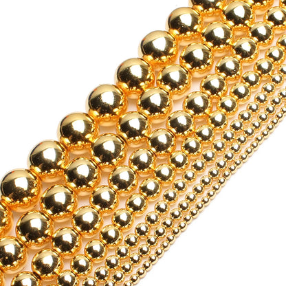 Natural Stones Rhodium Rose Gold Plated Hematite Round Loose Mineral Beads for Bracelet DIY Jewelry Making 15inch 2/3/4/6/8/1