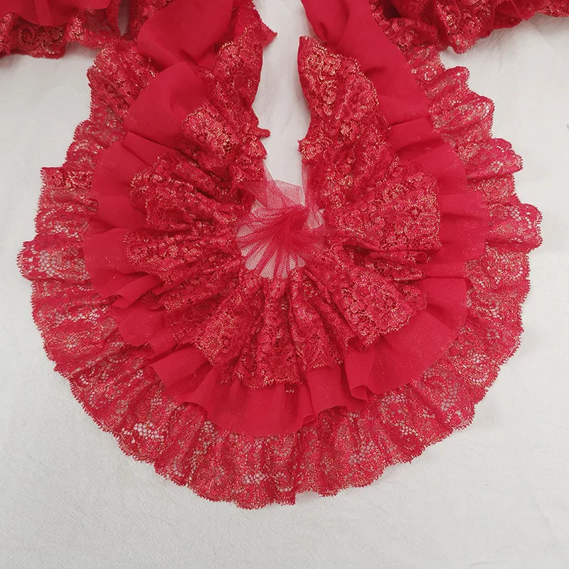 10CM Wide Three Layers Pleated Chiffon Fabric Embroidery Fringe Ribbon Lace Collar Ruffle Trim DIY Apparel Curtains Sewing De