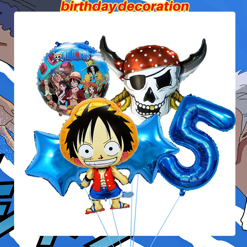 One Piece Birthday Party Dinner Plates Hanging Banner Cake Decoration One Piece Luffy Balloon Party Decoration Theme Props Gi