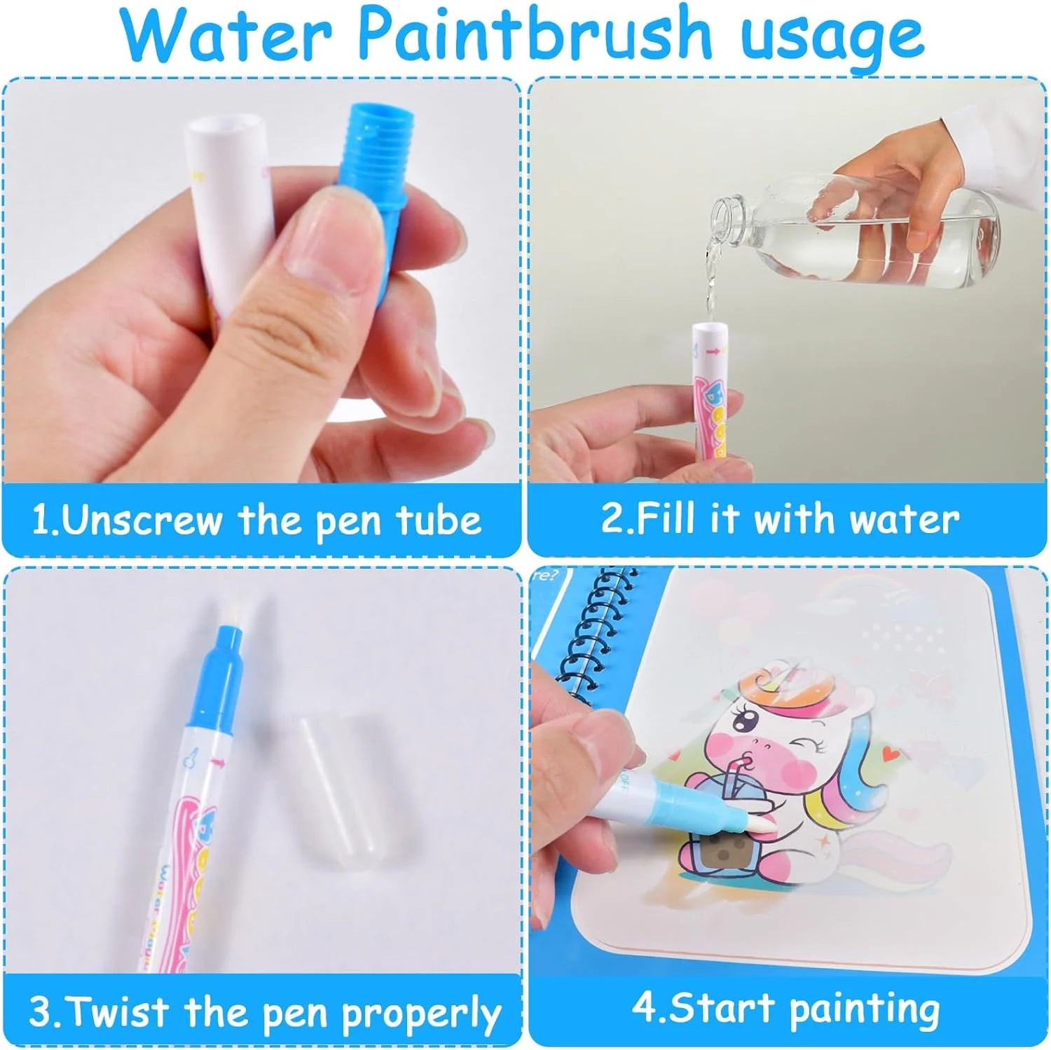 1pc Reusable Water Drawing Book Magic Water Book Mess-Free Magic Painting Pad with Refillable Water Pen Learning Education To