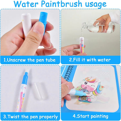 1pc Reusable Water Drawing Book Magic Water Book Mess-Free Magic Painting Pad with Refillable Water Pen Learning Education To