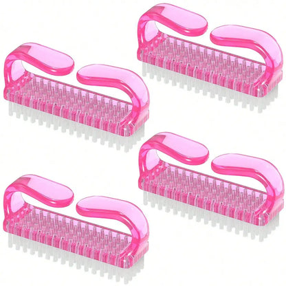 4pcs/Set Nail Art Tools Kit With Large Nail Polish Brush, Dust Brush, Cleaning Brush And Cuticle Pusher - Pink