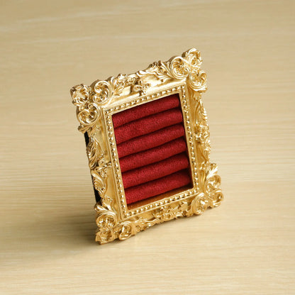 Vintage Gold Ring Display Stand,Suede Earring Tray Baroque Design,Wedding & Birthday Gifts, Velvet Organizer for Engagement P
