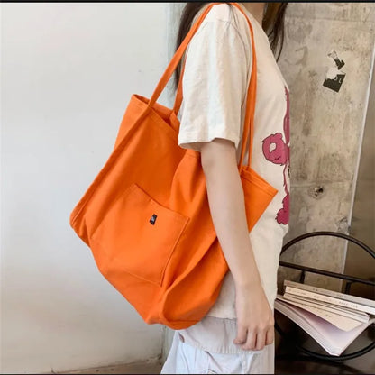 Canvas Bag Reusable Shopping Shoulder Bag Women Simple Casual Daily Use Handbag Totes Female Portable Folding Purse