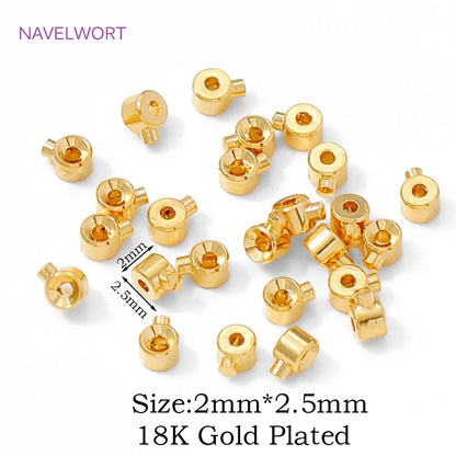 18K Gold Plated Round Crimp End Bead,Brass Crimp Beads For Jewelry Making Supplies,Lamps For Jewelry,DIY Bracelets Accessorie