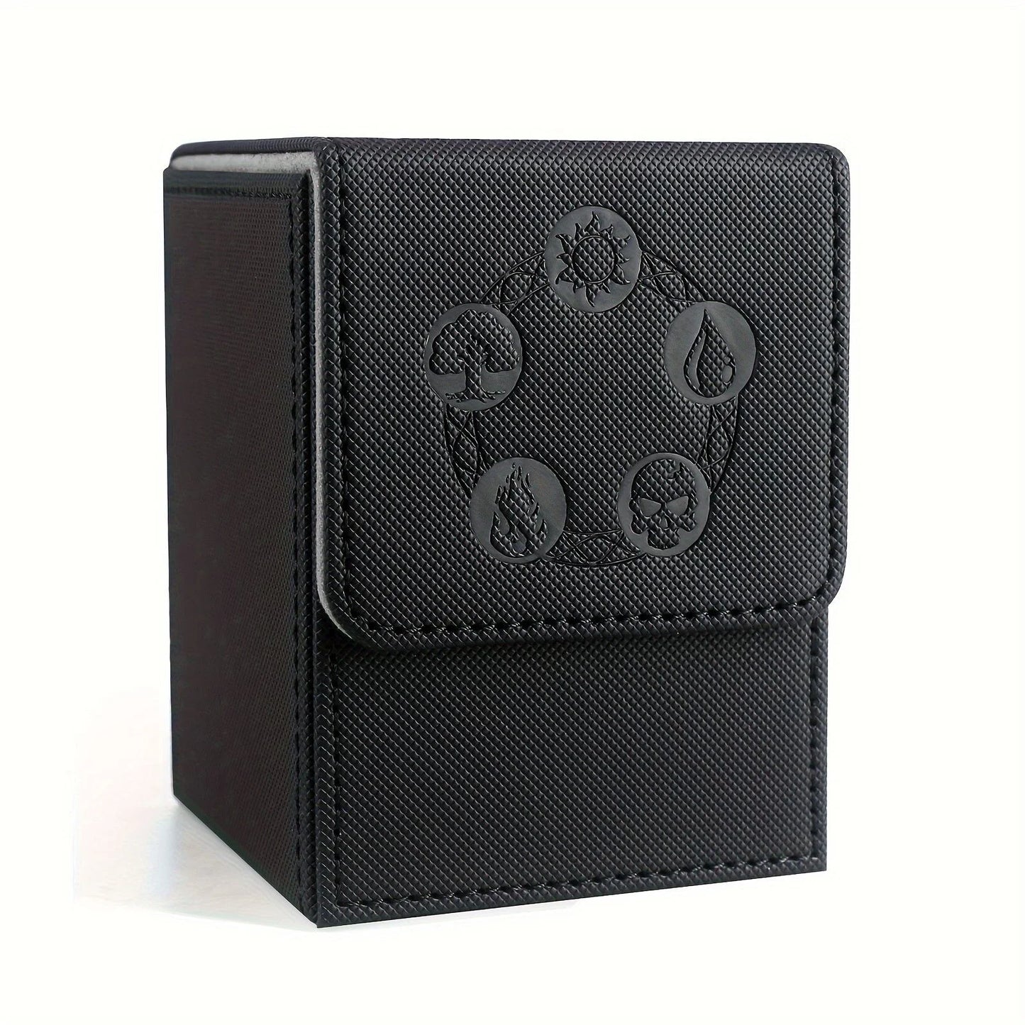 Card Deck Box, Copyrighted Design，Fits 100+ Single Sleeved Cards, Magnetic Closure PU Leather Card Box for TCG Cards - Black-