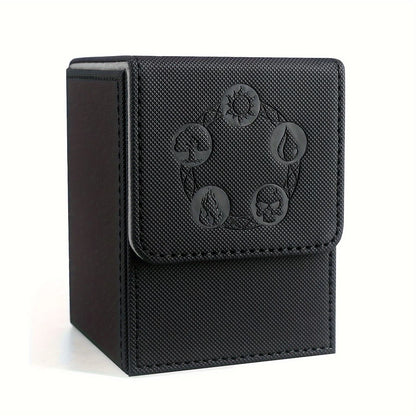 Card Deck Box, Copyrighted Design，Fits 100+ Single Sleeved Cards, Magnetic Closure PU Leather Card Box for TCG Cards - Black-
