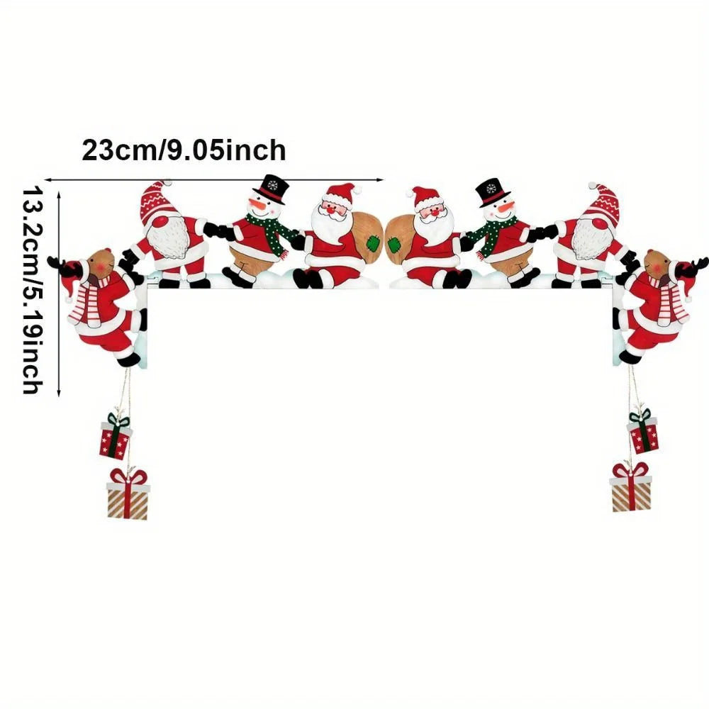2D Flat, Charming Wooden Santa Claus, Snowman and Reindeer Door Frame Decoration-Hang Holiday Ornament,Christmas Wall Decorat