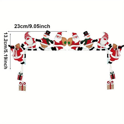 2D Flat, Charming Wooden Santa Claus, Snowman and Reindeer Door Frame Decoration-Hang Holiday Ornament,Christmas Wall Decorat