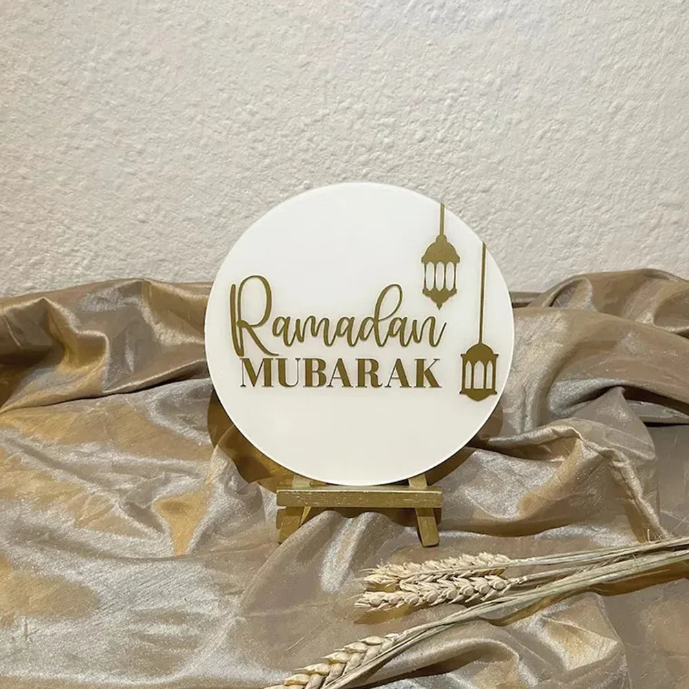 2pcs Ramadan Eid Mubarak Muslim Islam Ramazan Eid Decor Easel Acrylic Sign Table Centerpiece Decor Ramadan Kareem