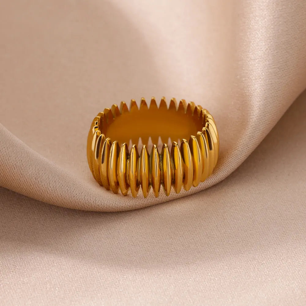 Gothic Stripe Rings for Women Stainless Steel Gold Color Ring Vintage Couple Band Aesthetic Jewelry Finger Accessories anillo