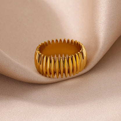 Gothic Stripe Rings for Women Stainless Steel Gold Color Ring Vintage Couple Band Aesthetic Jewelry Finger Accessories anillo