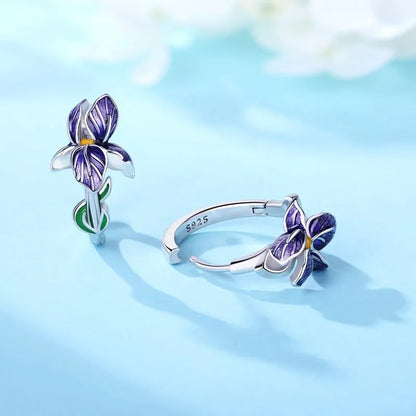 925 Sterling Silver Flower and Plant Series Purple Iris Earrings Exquisite Wedding Party Gifts for Ladies Jewelry Fashion Gif
