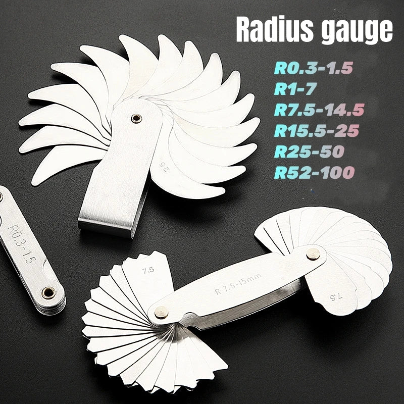 Measuring Tool for Radius Gauge 0.3-7mm High-Precision R-Gauge R7.5-15mm/R15.5-25mm/R25-50mm Arc Radius Measuring Tool Arc Ru