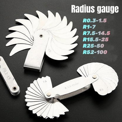 Measuring Tool for Radius Gauge 0.3-7mm High-Precision R-Gauge R7.5-15mm/R15.5-25mm/R25-50mm Arc Radius Measuring Tool Arc Ru