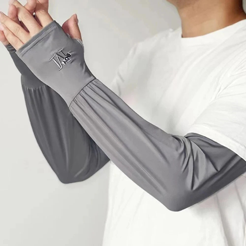 1 Pair Mens Ice Arm Sleeves Sunscreen Elastic Driving Gloves Outdoor UV Protection Arm Cover Sleeves Lightweight Cool Muff Ne