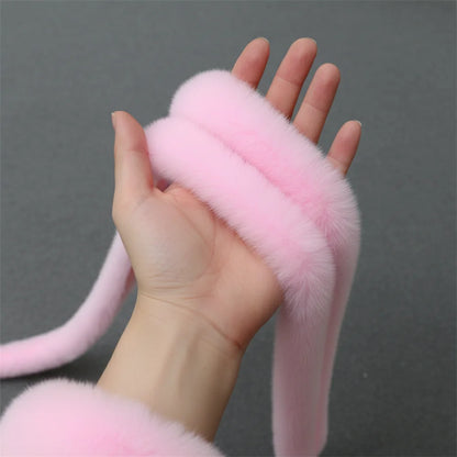 1PC 100cm in Length And 5cm in Width Faux Rabbit Fur Tape Trimming Ribbon Furry Fluffy Sewing DIY Craft Scarf Collar - dark p