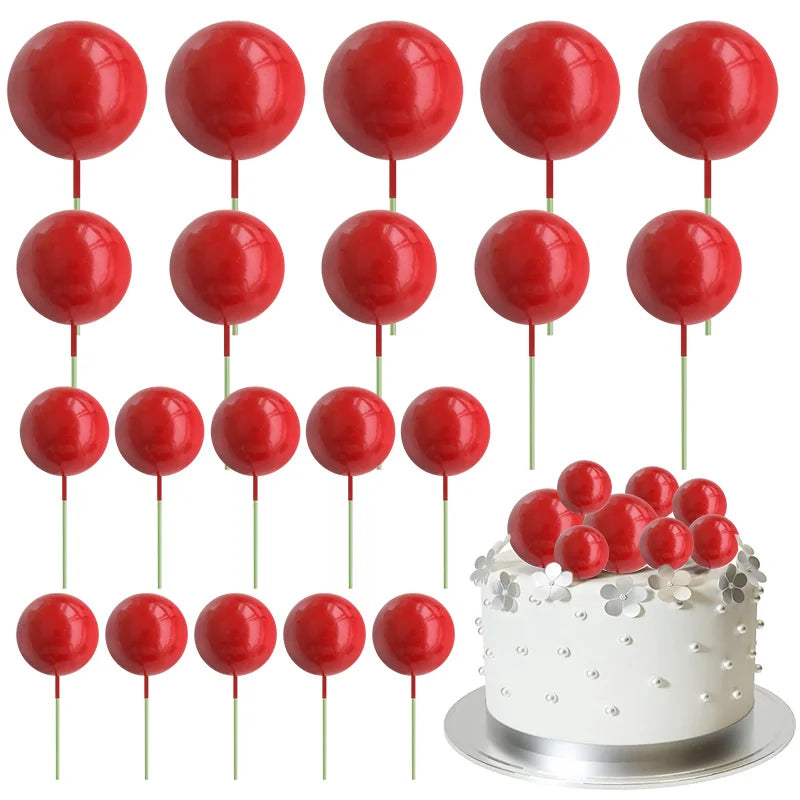 20Pcs Colorful Balls Cake Topper Mini Balloons Cupcake Insert Sticks for Wedding Birthday Party Cake DIY Decoration Baby Show