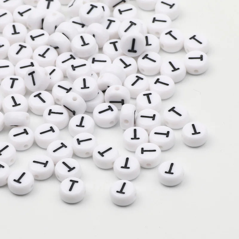 50/100pcs/lot 7x4mm White Round A-Z Alphabet Letter Acrylic Loose Spacer Beads for Jewelry Making Diy Bracelet Accessories