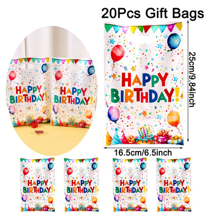 10/20/50pcs Happy Birthday Gift Bags Colorful Balloon Pattern Plastic Tote Bags for Adults Happy Birthday Party Decoration