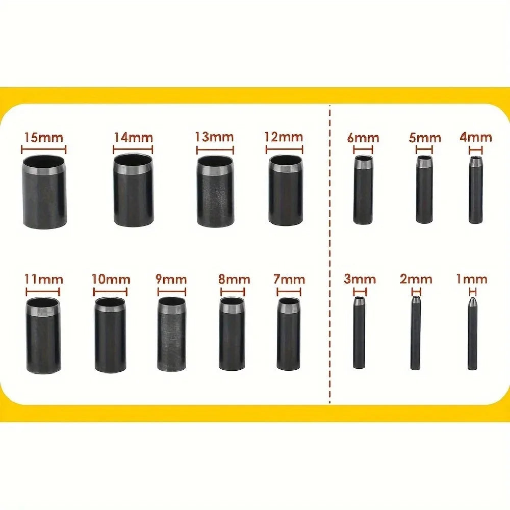 15 Sizes Round Hole Punch(1-15mm), Hollow Punch Cutter Tool Set with Storage Case, Leather Hole Punch, Leather Craft Die Cutt