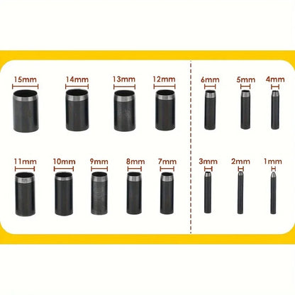 15 Sizes Round Hole Punch(1-15mm), Hollow Punch Cutter Tool Set with Storage Case, Leather Hole Punch, Leather Craft Die Cutt