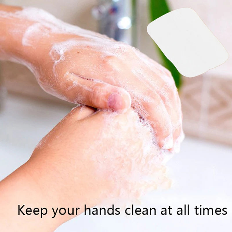 100/200Pcs Portable Bathroom Soap Slices Bath Hand Washing Slice Outdoor Travel Scented Foaming Soap Paper Clean Soap Tablets