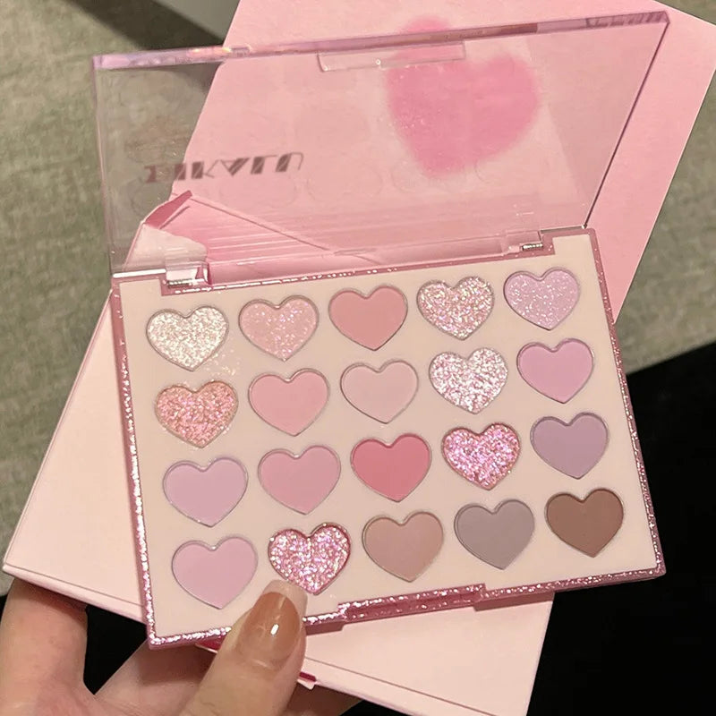 Sweet Pink 20 Color Heart Shaped Eyeshadow Plate Pearl Glitter Purple Eyeshadow Pink Blusher Naturally Brightens Korean Makeu