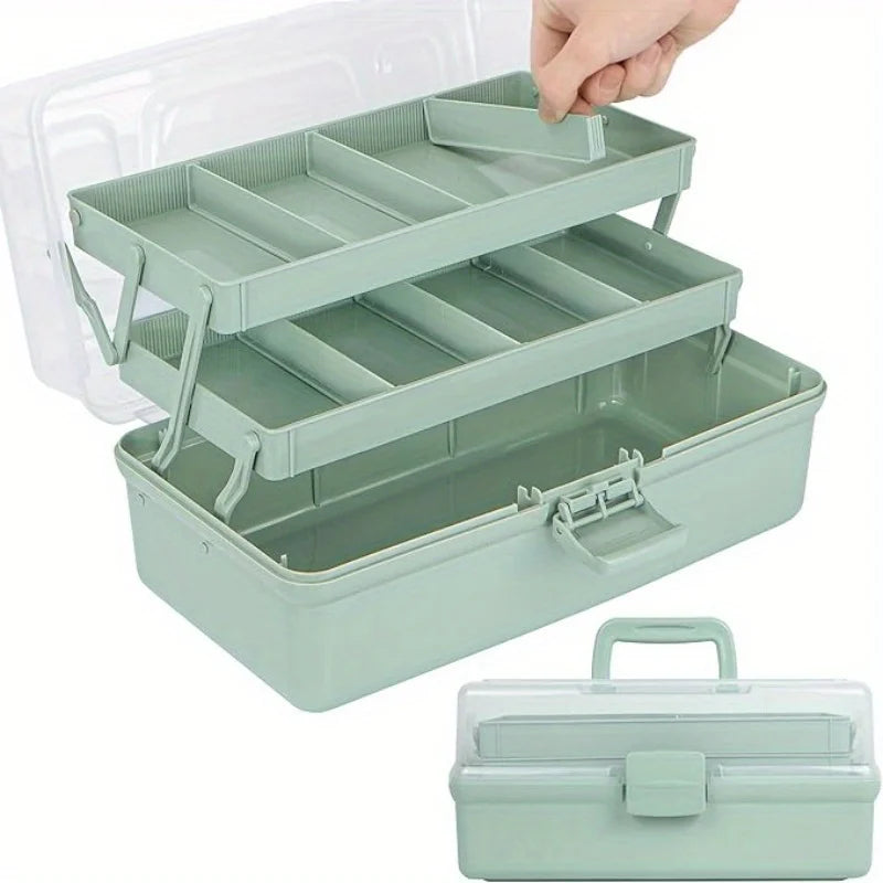 3-Layer Plastic Dividing Storage Box Craft Organizer and Storage with Adjustable Spacers Portable Handled Art Supply Organize