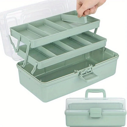 3-Layer Plastic Dividing Storage Box Craft Organizer and Storage with Adjustable Spacers Portable Handled Art Supply Organize