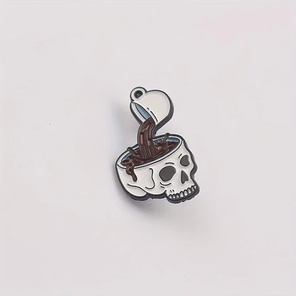 Vintage-Style Skull Coffee Cup Enamel Pin - Fashionable Alloy Brooch for Men