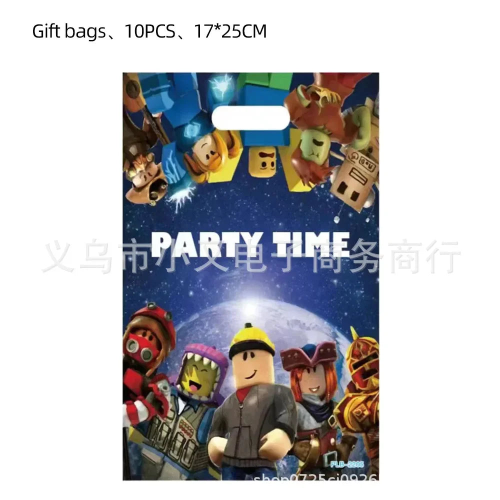 Roblox Foil Latex Balloons Happy Birthday Party Decoration Game Set Tableware Tablecloth Cake Topper Backdrop Toy Party Suppl