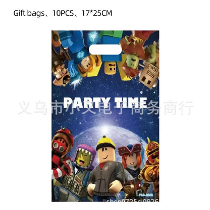 Roblox Foil Latex Balloons Happy Birthday Party Decoration Game Set Tableware Tablecloth Cake Topper Backdrop Toy Party Suppl