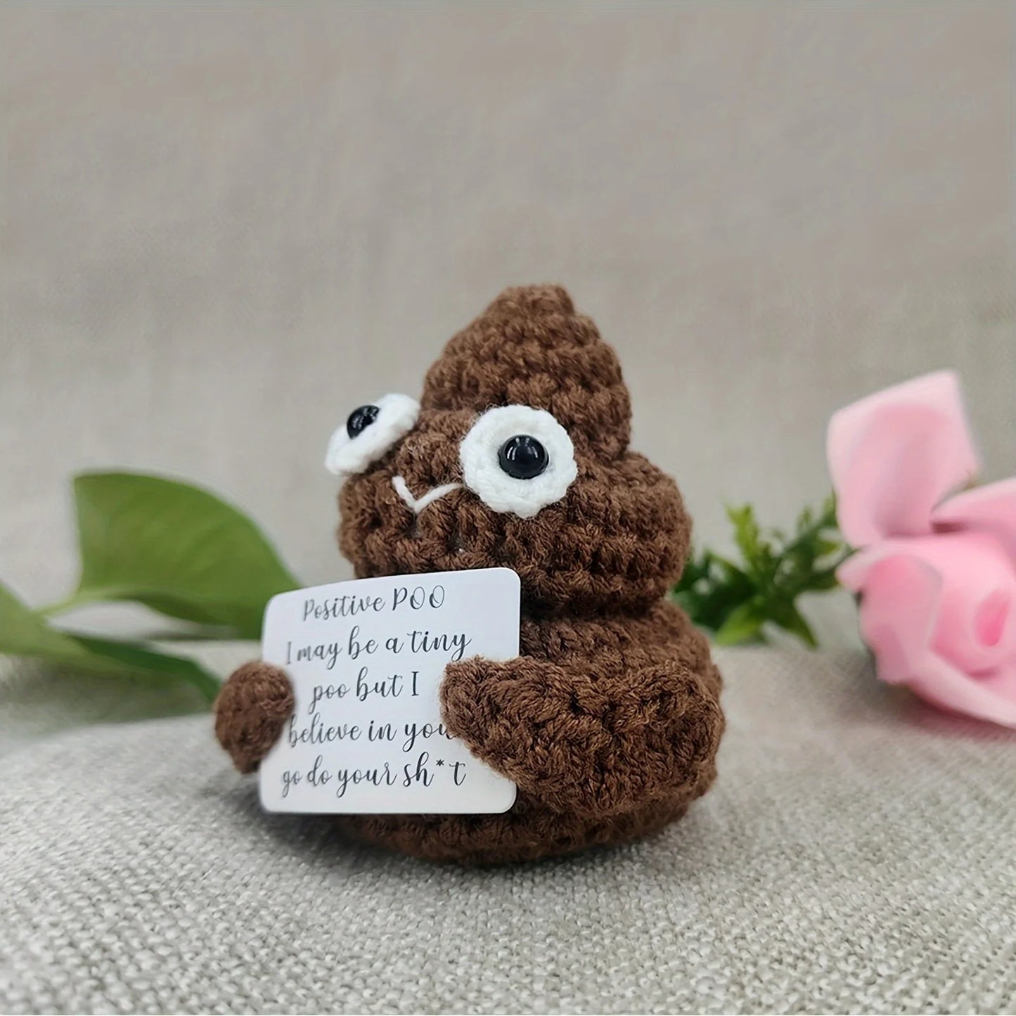 1pc Creative Plush Desktop Decoration Ornaments, Mini Handmade Crocheted Gifts, Emotional Support Positive Cards, Birthday Pa