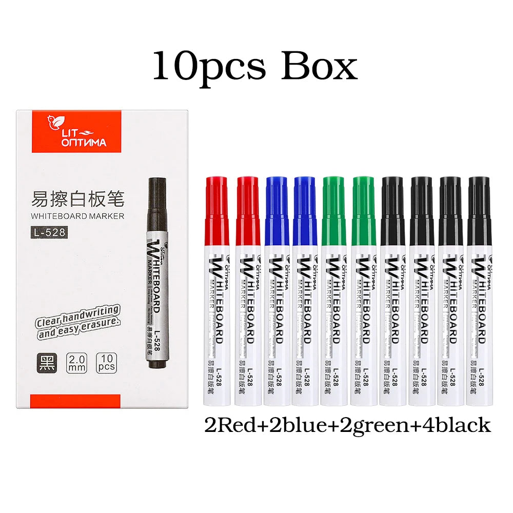 10pcs Whiteboard Marker Set,2.0mm Nib,Black Blue Red High-Volume Ink,Office Teaching Pen,Clear Handwriting & Easy Erasure L-5