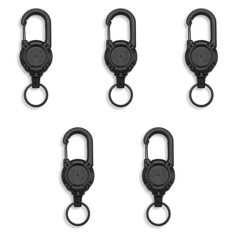 Retractable Heavy Duty Pull Reel Carabiner Strong Steel Wire Rope Buckle Spring Key Ring Outdoor Sporty attachment Keychain T