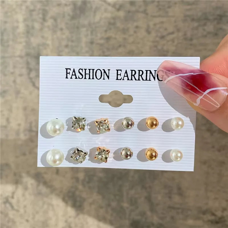 Fashion Geometric Hoop Earrings Set for Women Vintage Bohemian Pearl Gold Color Round Earring Punk Daily Wear Jewelry Gifts 2