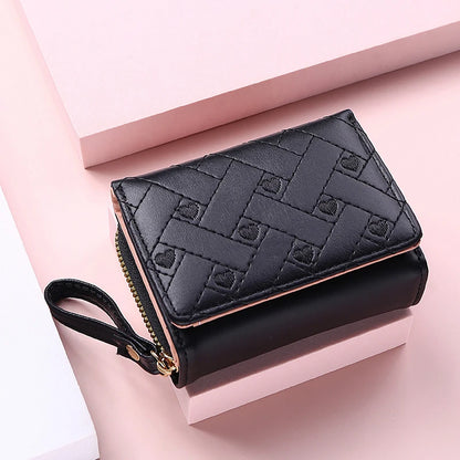 Women's Wallet Tri Fold Card Bag PU Multi Objects Pocket Short Fashion Embroidered Love Pattern Korean Minimalist New 2024 - 