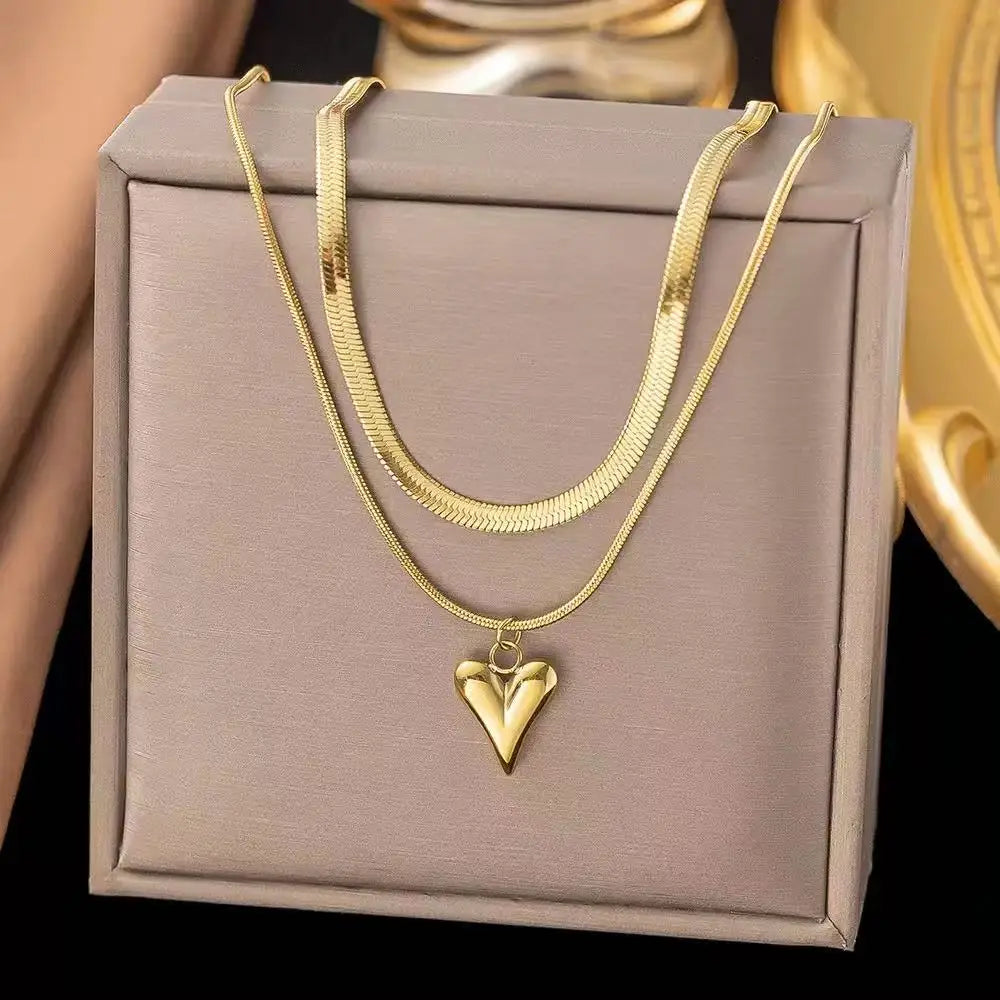 Stainless Steel Heart-shaped Pendant Necklace Metal Waterproof Jewelry For Women - C106