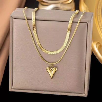 Stainless Steel Heart-shaped Pendant Necklace Metal Waterproof Jewelry For Women - C106