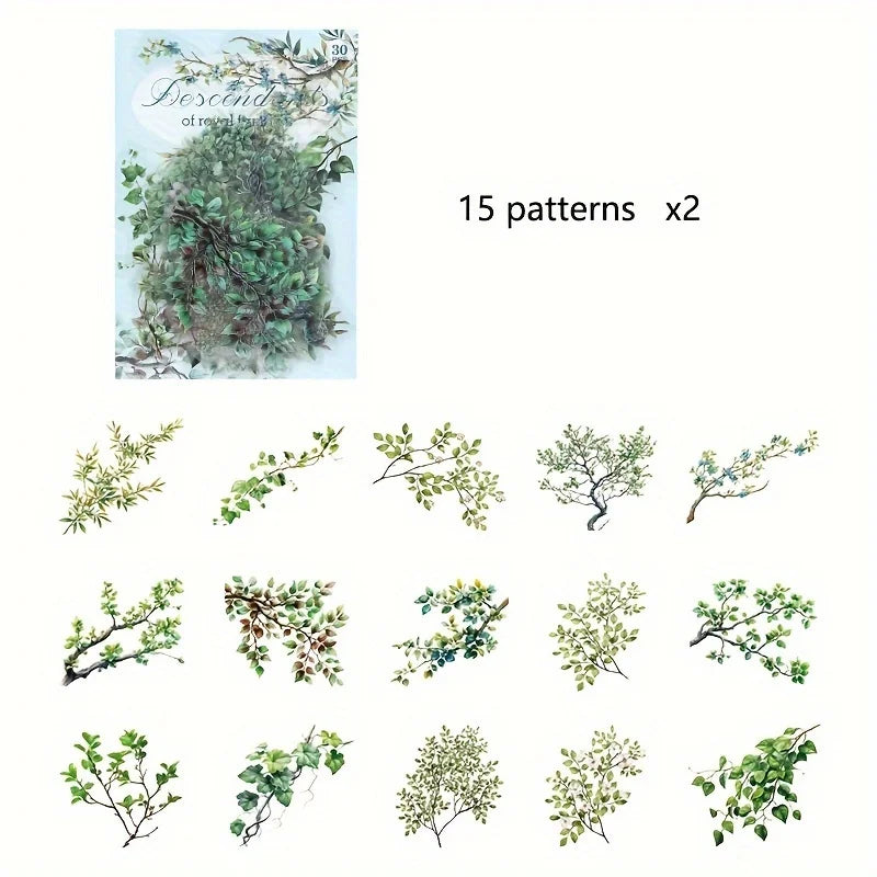 30 Pcs/Pack Vintage plant flowers PET waterproof sticker for DIY scrapbooking Journal Photo Album Decoration Materials Sticke