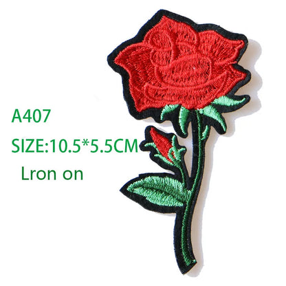 Rose with Leaves in Love Embroidered Iron on Patches for Clothing DIY Stripes Clothes Patchwork Sticker Custom Flowers Badges
