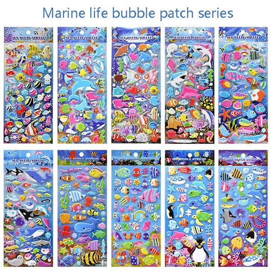 Sea Life Animal Shark Dolphin Fish Stereo 3D Bubble Sticker Diary Sticker Decoration Stationery Stickers