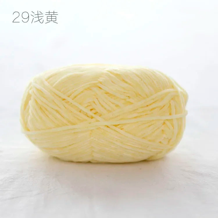 Pear Lustre Chenille Yarn 148Meters/Skein 2mm Thin Pleuche Wool Rope for Hand Crochet Dolls Shoes Materials - 29 Light Yellow
