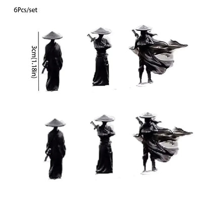 6Pcs/set Mini Chinese Swordsman Figure Exquisite Ancient Car Statue Ornament Cartoon Swordsman Miniatures Interior Decor