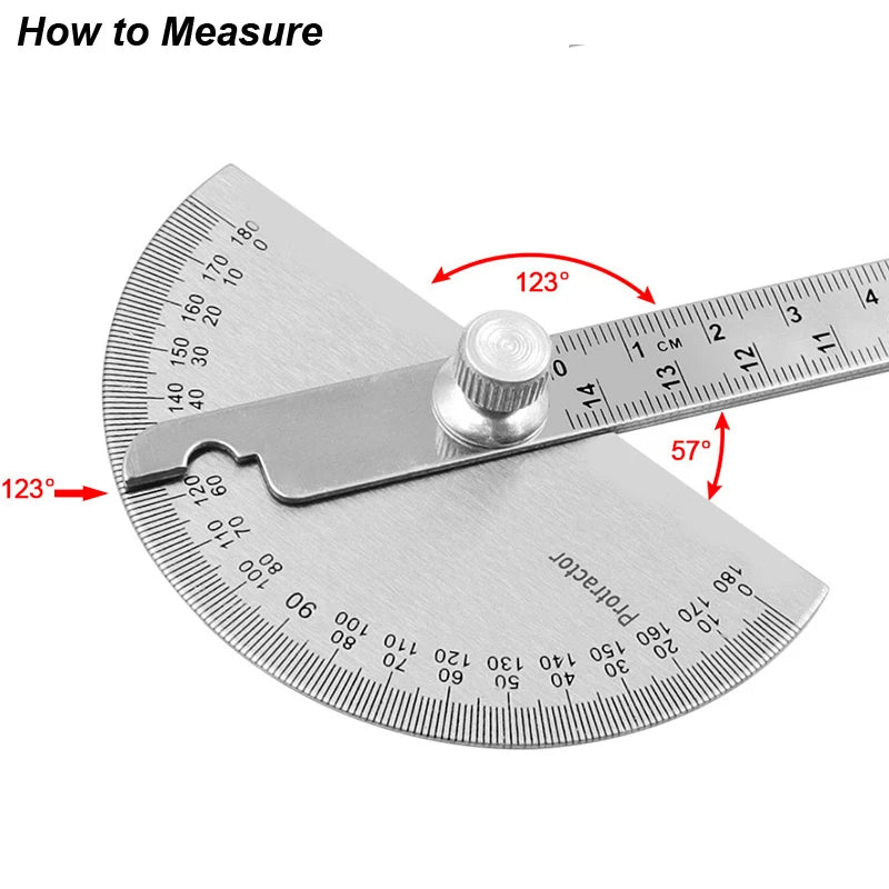 Angle Meter Measure Protractor Ruler Metal Finder 180 Degree Guage Goniometer Stainless Steel Woodworking Wood Measurement To